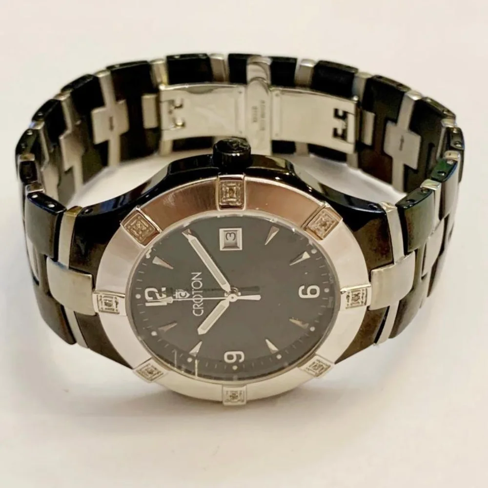 Croton Men's Diamond Black & Silver Watch CR307930